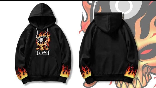 Triplet Skull Flame Hoodie – Black